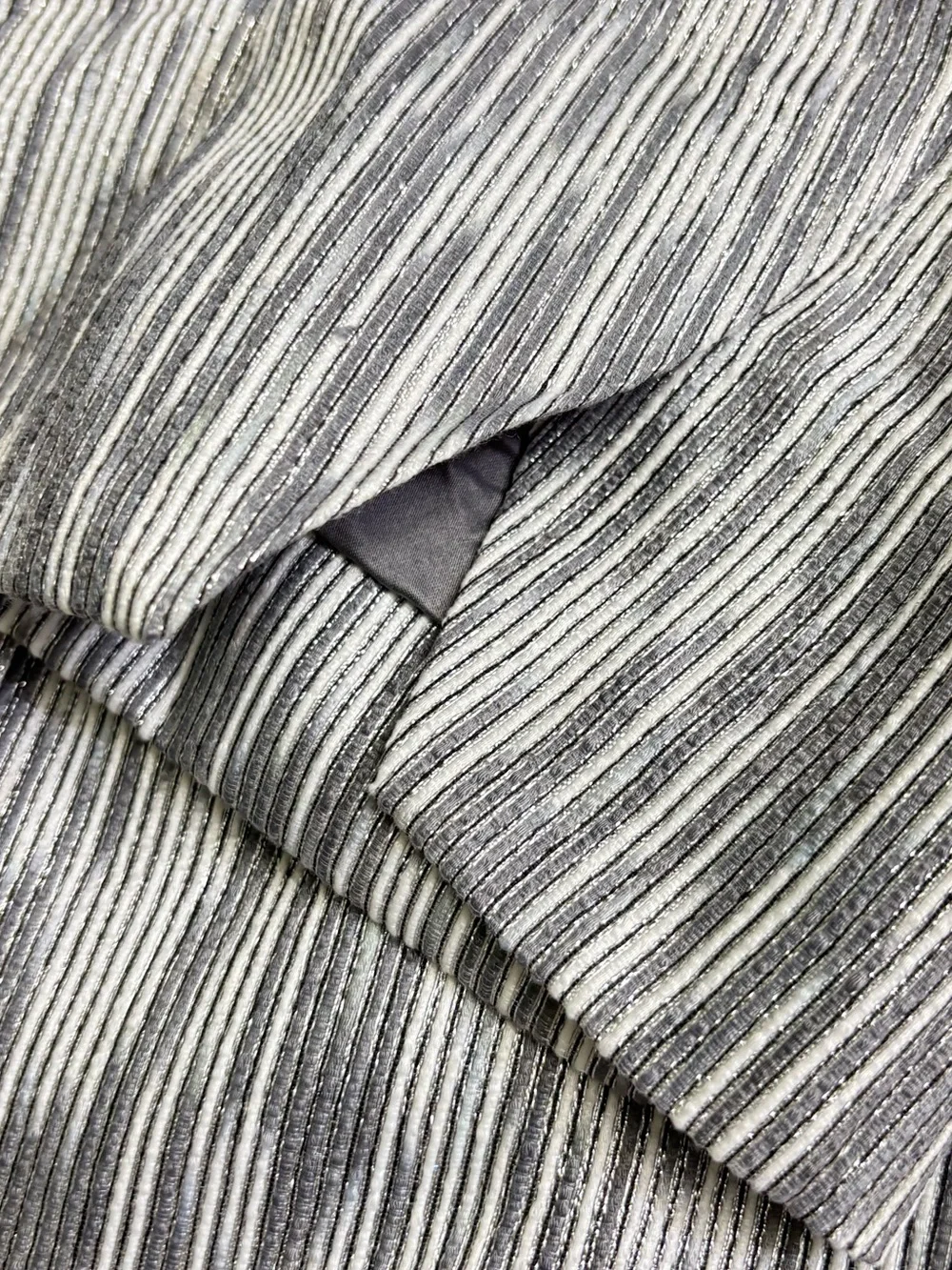 Chico's Travelers Collection Dressy Textured Lurex Jacket, Metallic Gray Silver